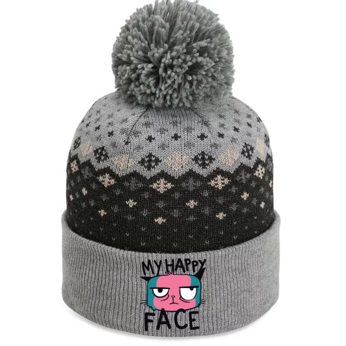 My Happy Cat Face Grumpy The Baniff Cuffed Pom Beanie