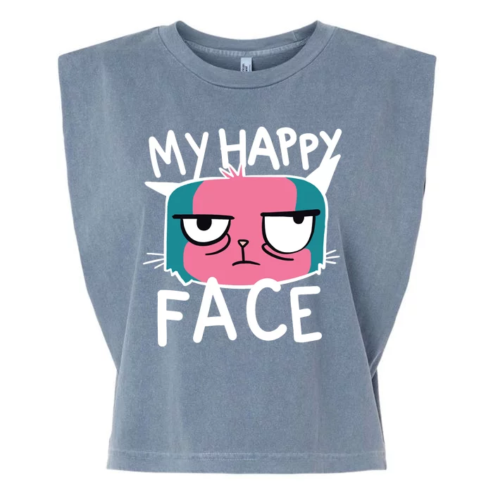 My Happy Cat Face Grumpy Garment-Dyed Women's Muscle Tee