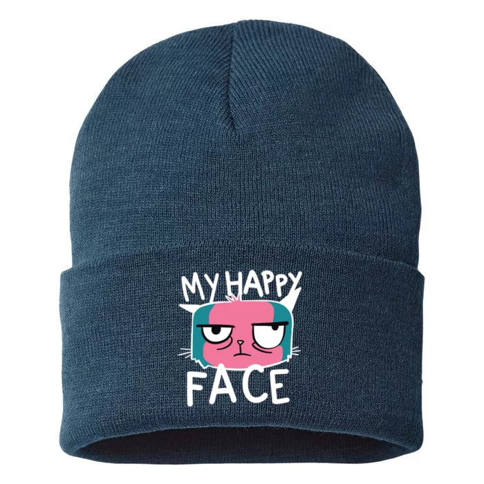 My Happy Cat Face Grumpy Sustainable Knit Beanie