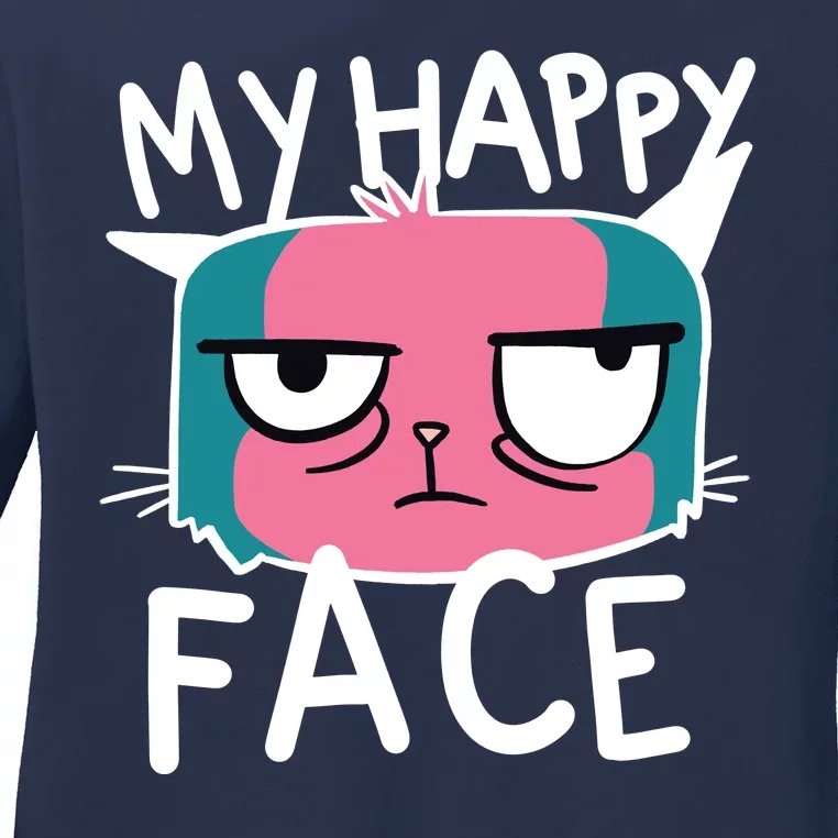 My Happy Cat Face Grumpy Ladies Long Sleeve Shirt