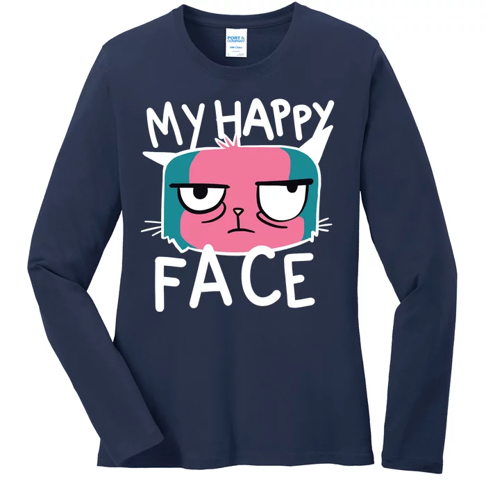 My Happy Cat Face Grumpy Ladies Long Sleeve Shirt