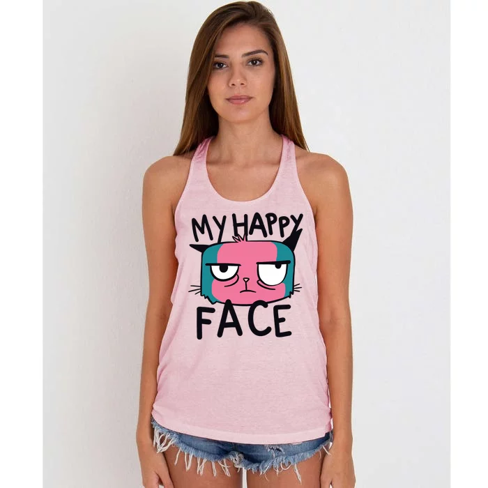 My Happy Cat Face Grumpy Women's Knotted Racerback Tank