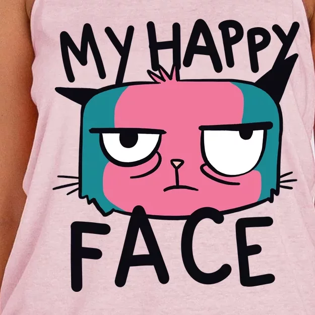 My Happy Cat Face Grumpy Women's Knotted Racerback Tank