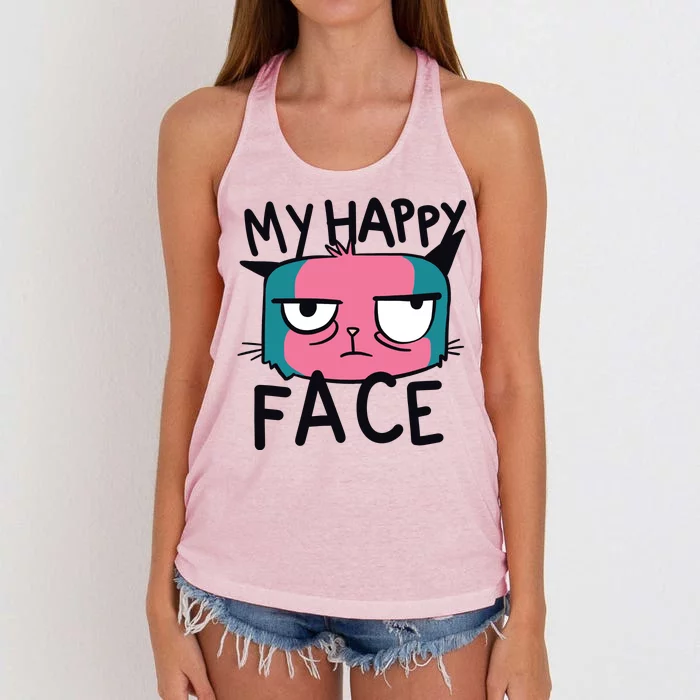 My Happy Cat Face Grumpy Women's Knotted Racerback Tank