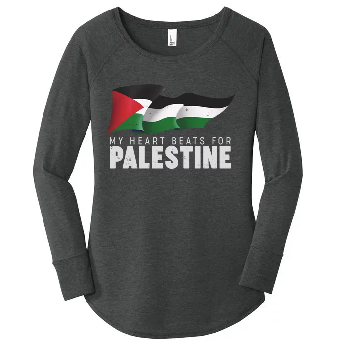 My Heart Beats For Palestine Women's Perfect Tri Tunic Long Sleeve Shirt