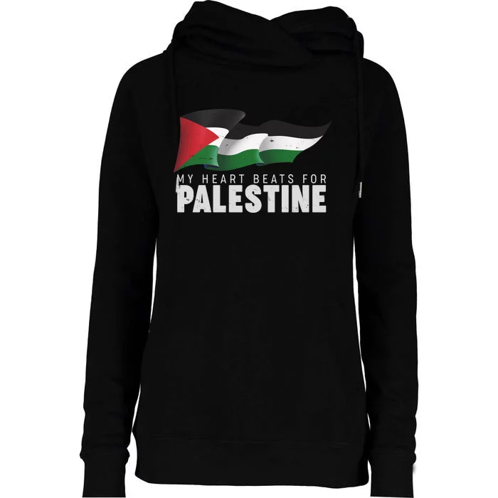 My Heart Beats For Palestine Womens Funnel Neck Pullover Hood