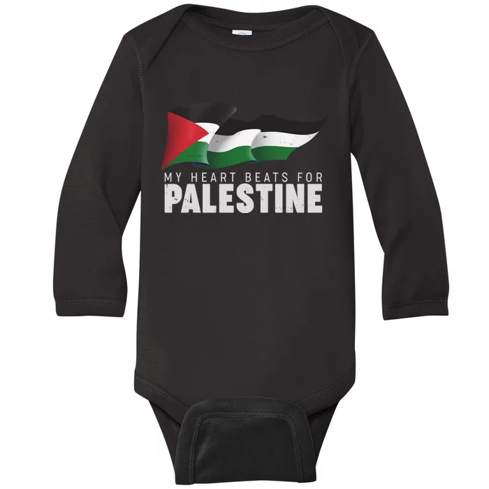 My Heart Beats For Palestine Baby Long Sleeve Bodysuit