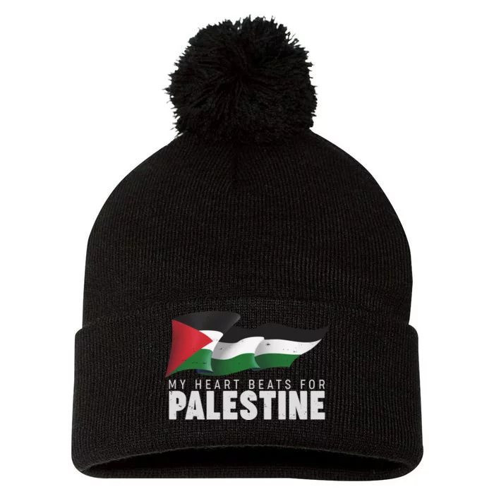 My Heart Beats For Palestine Pom Pom 12in Knit Beanie