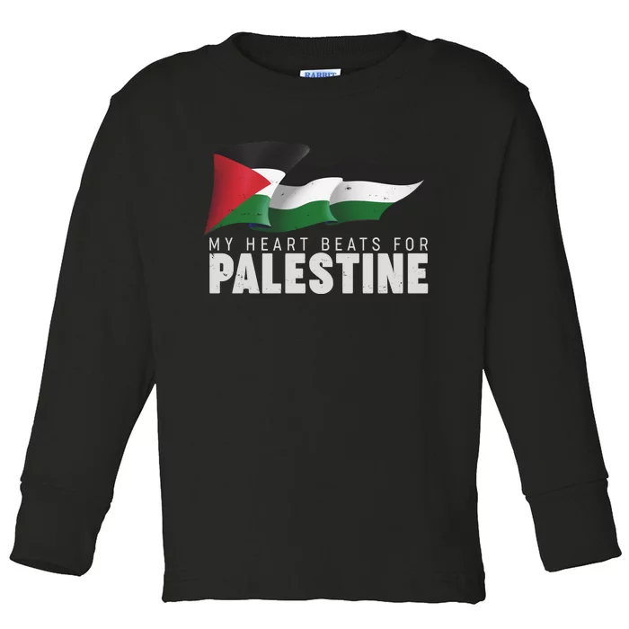 My Heart Beats For Palestine Toddler Long Sleeve Shirt