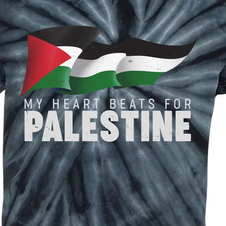 My Heart Beats For Palestine Kids Tie-Dye T-Shirt