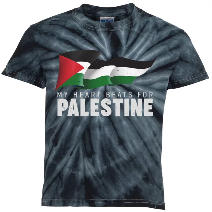 My Heart Beats For Palestine Kids Tie-Dye T-Shirt