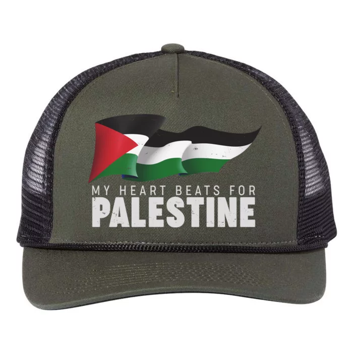 My Heart Beats For Palestine Retro Rope Trucker Hat Cap