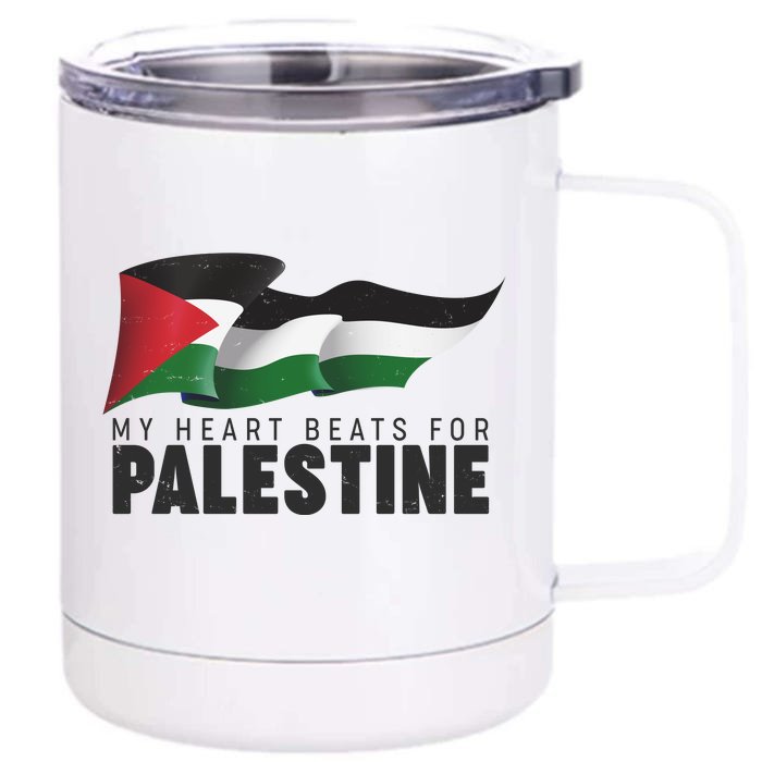 My Heart Beats For Palestine Front & Back 12oz Stainless Steel Tumbler Cup