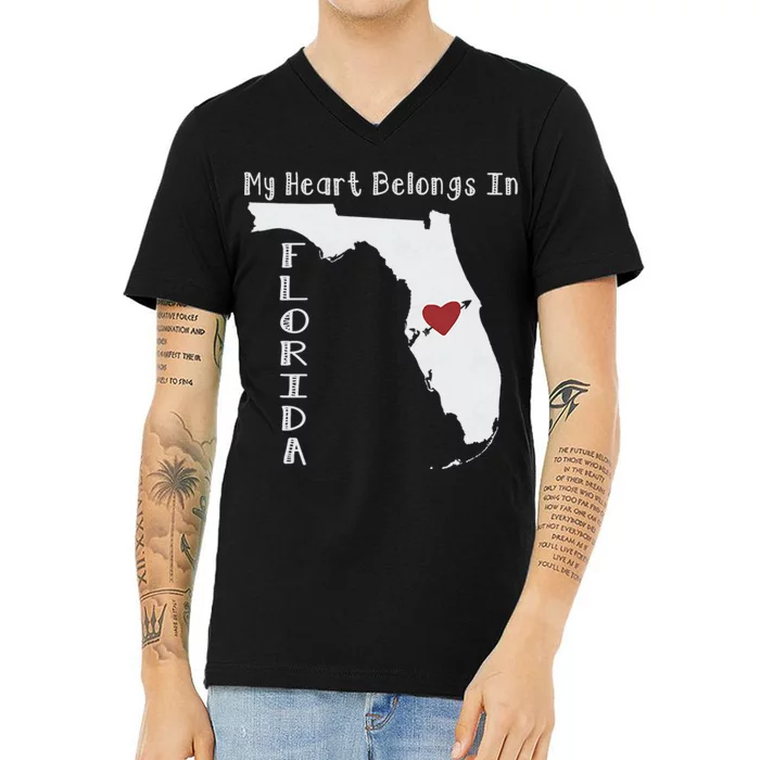 My Heart Belongs In Florida V-Neck T-Shirt