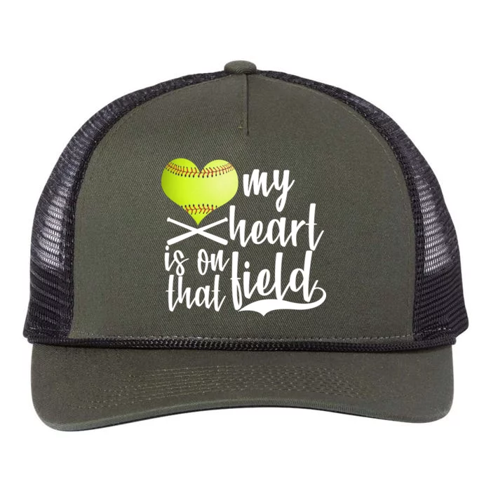 My Heart Is On That Field Baseball Retro Rope Trucker Hat Cap