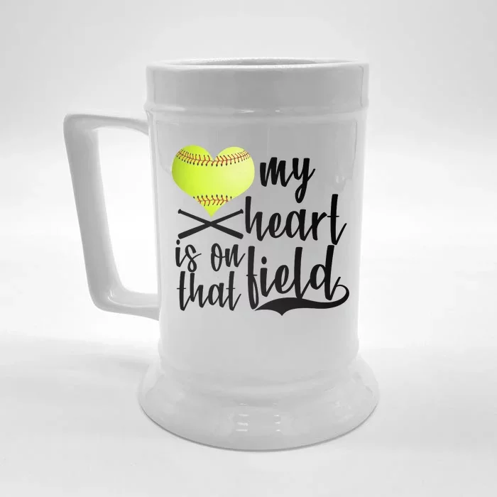 My Heart Is On That Field Baseball Front & Back Beer Stein