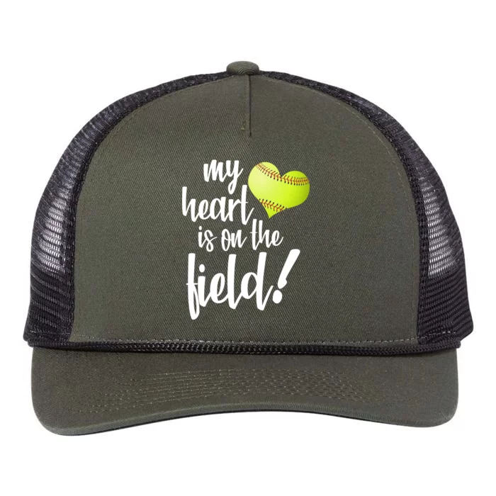 My Heart Is On The Field Baseball Player Retro Rope Trucker Hat Cap