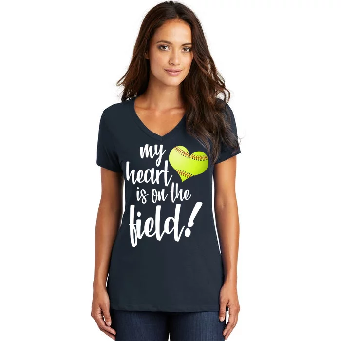 My Heart Is On The Field Baseball Player Women's V-Neck T-Shirt