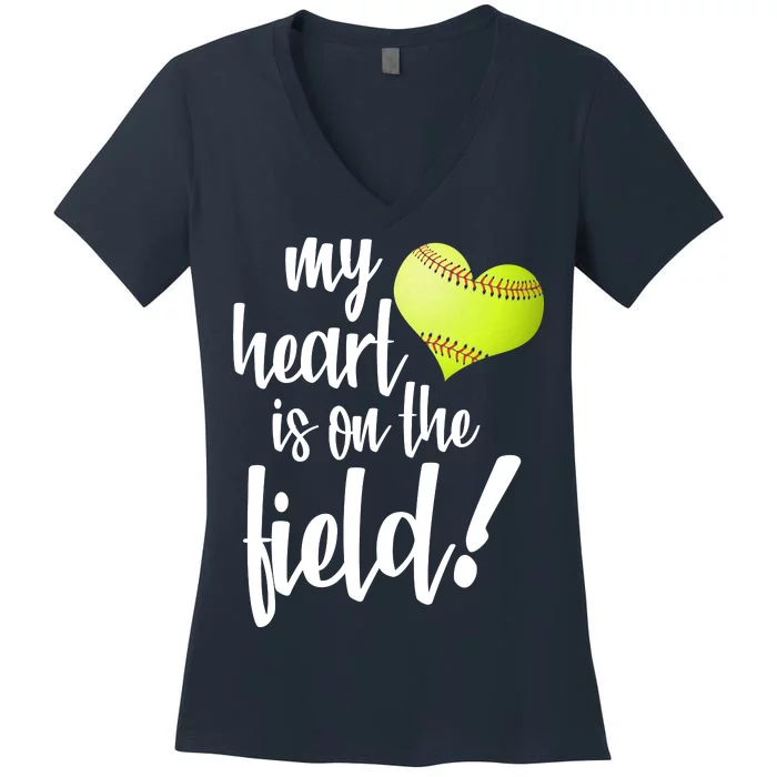 My Heart Is On The Field Baseball Player Women's V-Neck T-Shirt