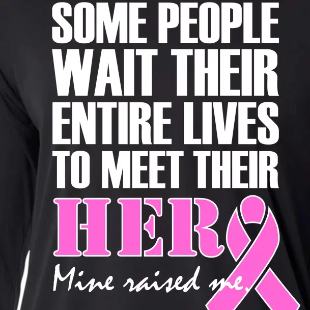 My Hero Raised Me Breast Cancer Awareness Cooling Performance Long Sleeve Crew