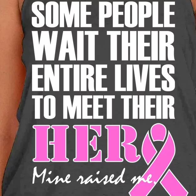 My Hero Raised Me Breast Cancer Awareness Women's Knotted Racerback Tank