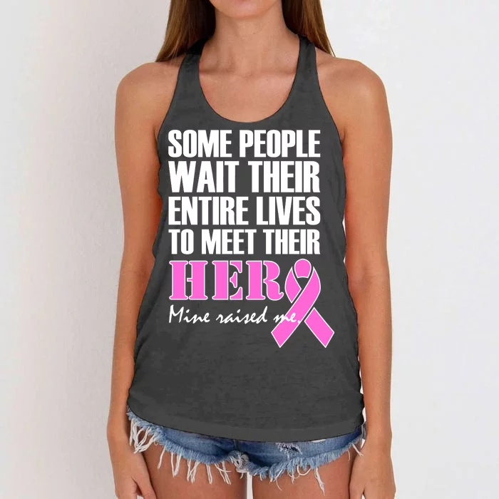 My Hero Raised Me Breast Cancer Awareness Women's Knotted Racerback Tank