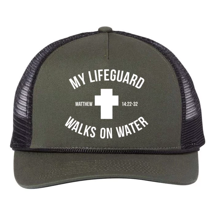 My Lifeguard Walks on Water - Matthew 14:22-32 Jesus Cross Retro Rope Trucker Hat Cap