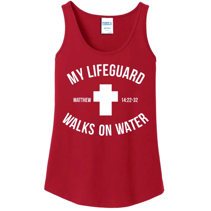 My Lifeguard Walks on Water - Matthew 14:22-32 Jesus Cross Ladies Essential Tank