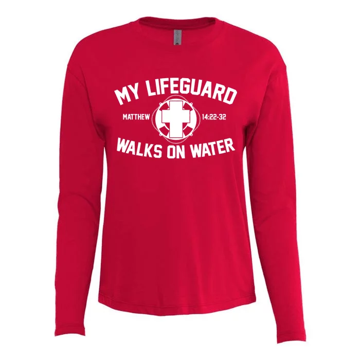 My Lifeguard Walks On Water Jesus Saves Womens Cotton Relaxed Long Sleeve T-Shirt