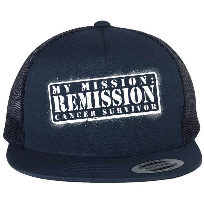 My Mission Remission Cancer Survivor Stamp Flat Bill Trucker Hat