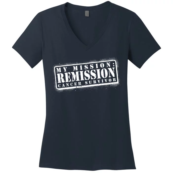 My Mission Remission Cancer Survivor Stamp Women's V-Neck T-Shirt