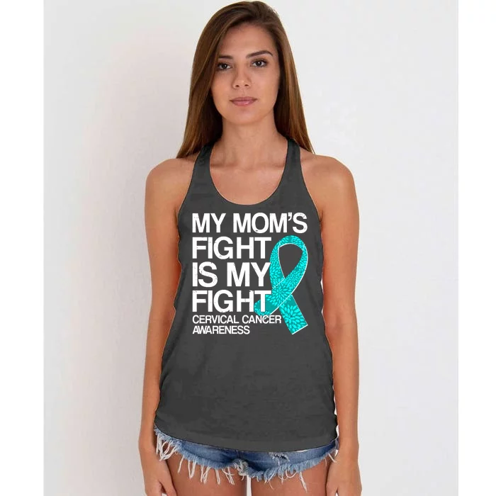 My Mom's Fight is My Fight Cervical Cancer Awareness Women's Knotted Racerback Tank