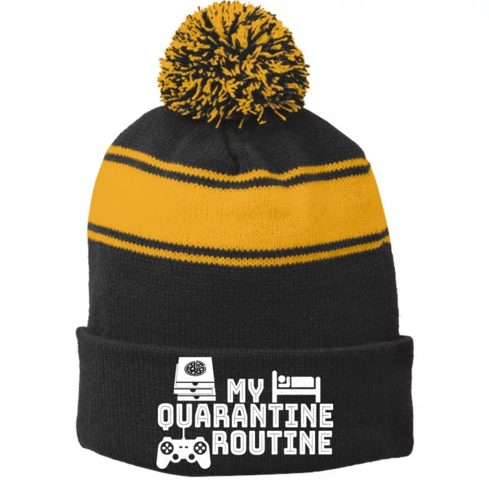 My Quarantine Routine Stripe Pom Pom Beanie