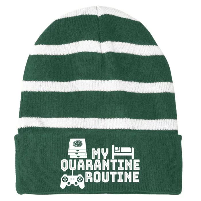 My Quarantine Routine Striped Beanie with Solid Band