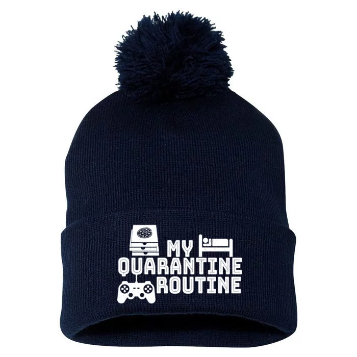 My Quarantine Routine Pom Pom 12in Knit Beanie