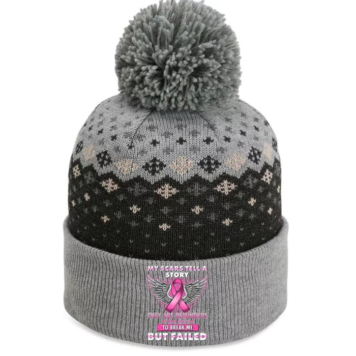 My Scars Tell A Story Breast Cancer Awareness The Baniff Cuffed Pom Beanie