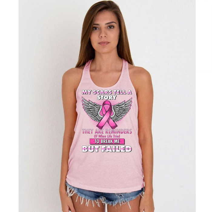 My Scars Tell A Story Breast Cancer Awareness Women's Knotted Racerback Tank