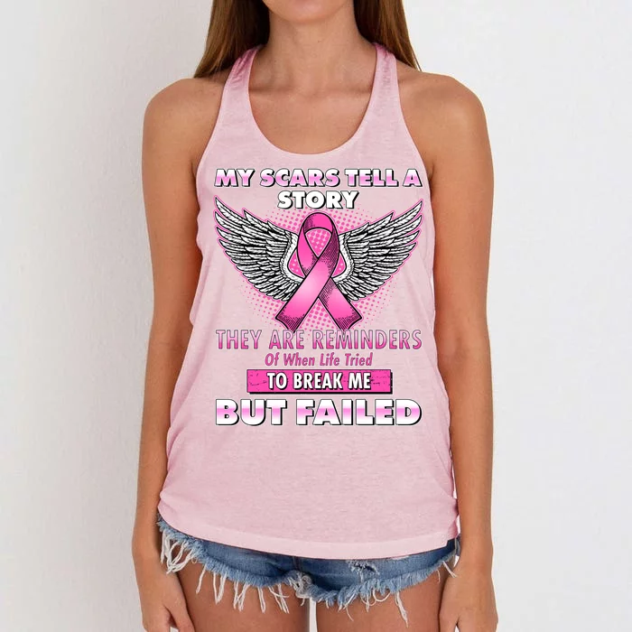 My Scars Tell A Story Breast Cancer Awareness Women's Knotted Racerback Tank