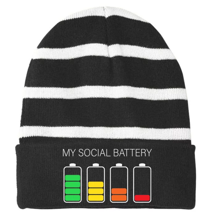 My Social Battery Striped Beanie with Solid Band