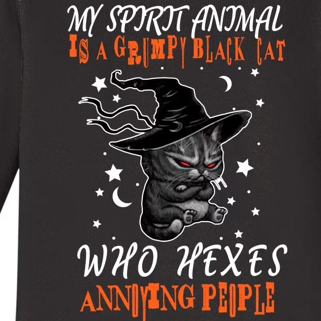 My Spirit Animal Is A Grumpy Black Cat That Hexes Annoying People Baby Long Sleeve Bodysuit