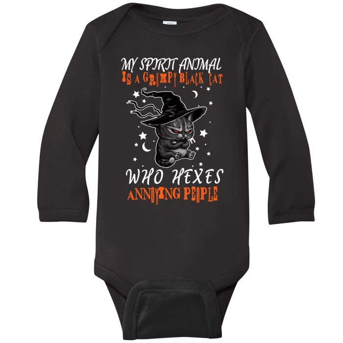 My Spirit Animal Is A Grumpy Black Cat That Hexes Annoying People Baby Long Sleeve Bodysuit