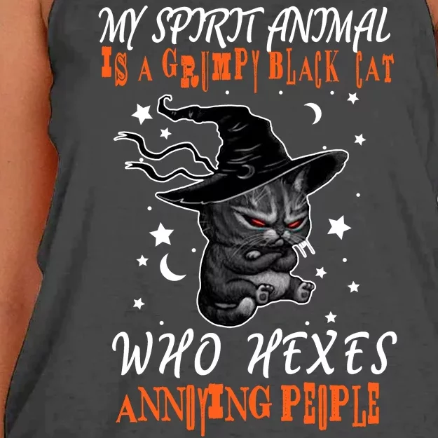 My Spirit Animal Is A Grumpy Black Cat That Hexes Annoying People Women's Knotted Racerback Tank