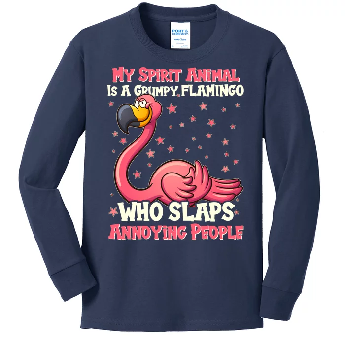 My Spirit Animal Is A Grumpy Flamingo Kids Long Sleeve Shirt