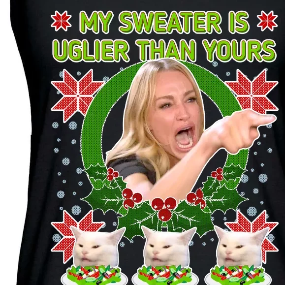 My Sweater Is Uglier Than Yours Yelling Cat Meme Ladies Essential Flowy Tank