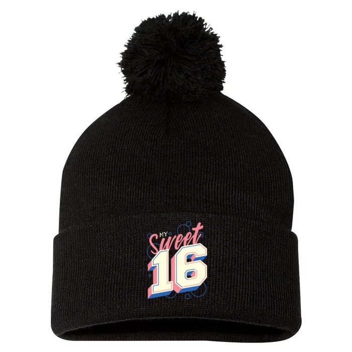 My Sweet Sixteen Pom Pom 12in Knit Beanie