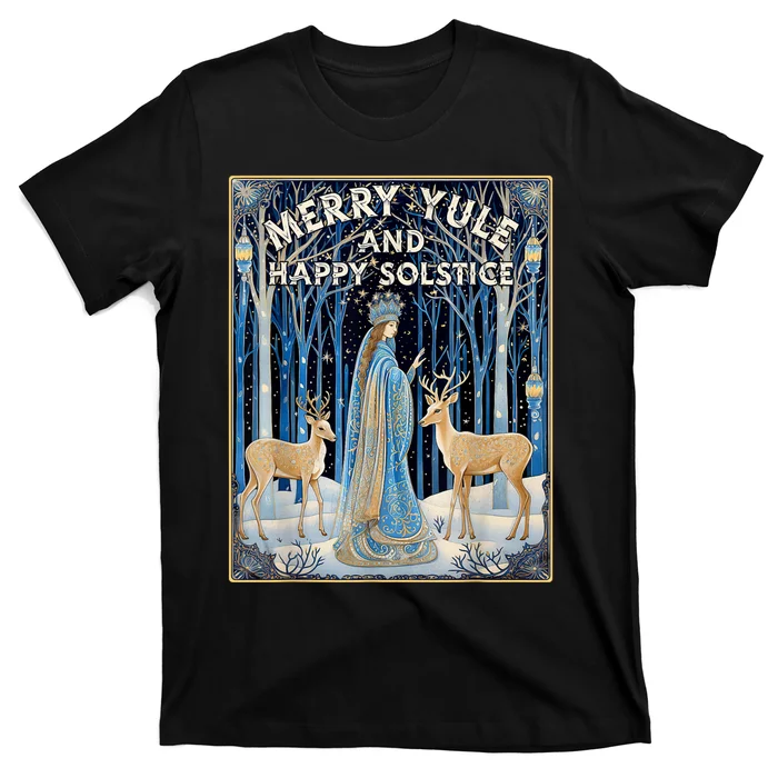 Merry Yule And Happy Winter Solstice Deer Christmas Gothic T-Shirt