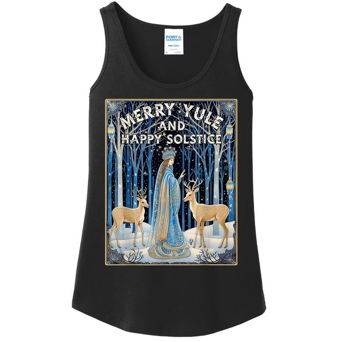 Merry Yule And Happy Winter Solstice Deer Christmas Gothic Ladies Essential Tank