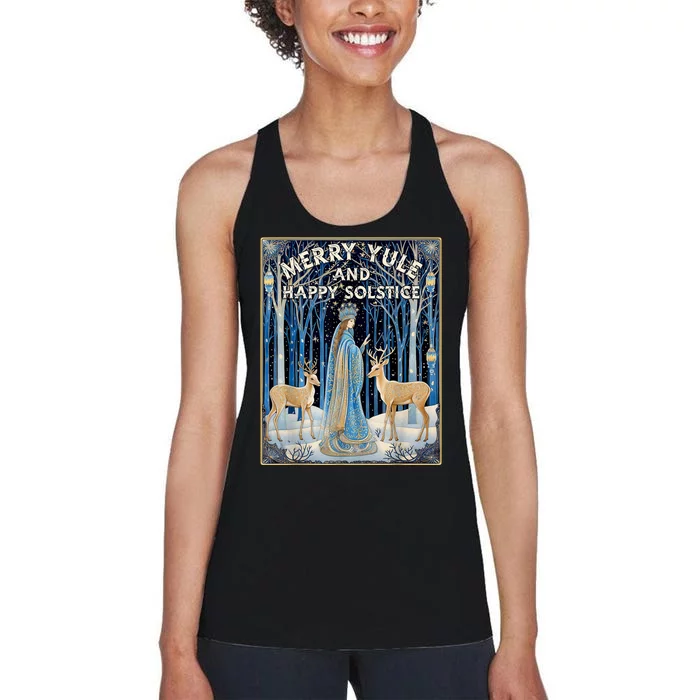 Merry Yule And Happy Winter Solstice Deer Christmas Gothic Women's Racerback Tank