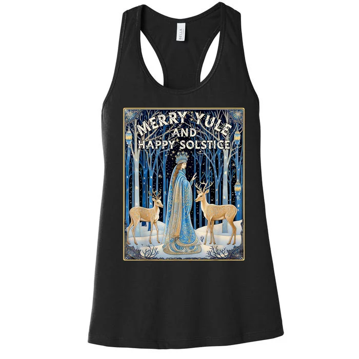 Merry Yule And Happy Winter Solstice Deer Christmas Gothic Women's Racerback Tank