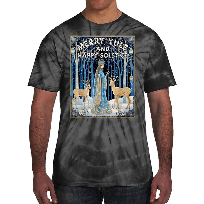 Merry Yule And Happy Winter Solstice Deer Christmas Gothic Tie-Dye T-Shirt